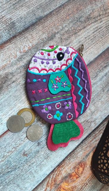 Handmade Cotton Fabric Purple Kids Pouch Coin bag iPods Earplugs bag multicolour