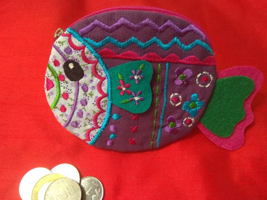 Handmade Cotton Fabric Purple Kids Pouch Coin bag iPods Earplugs bag multicolour