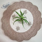 Trellis Quilted Embriodered Ivory Brown Reversible Cotton Round Fabric Table Placemat 1 piece