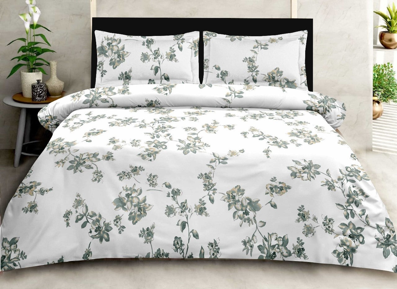 Luxury Opulence Premium Cotton Water colour Grey Floral Double Bedsheet Queen