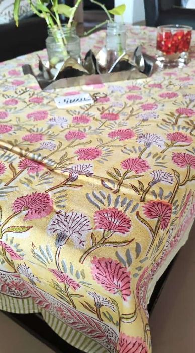 PURE COTTON RAJASTHANI HAND BLOCK PRINT SIX SEATER TABLE CLOTH 