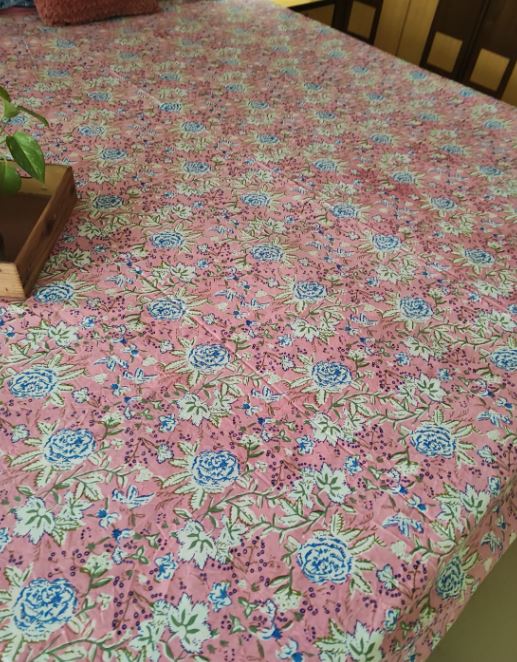 Buy Mughal Jaal South Cotton Handblock Floral Double Bedsheet King 9 feet x 9 feet