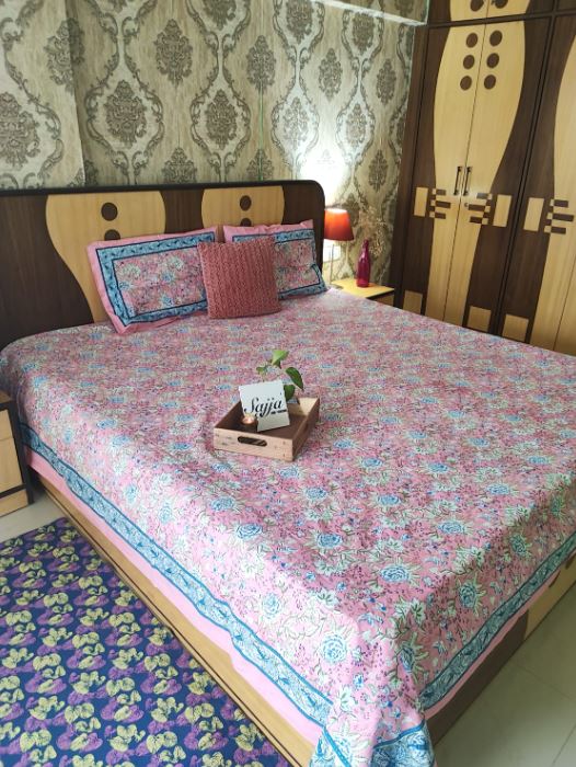 Buy Mughal Jaal South Cotton Handblock Floral Double Bedsheet King 9 feet x 9 feet
