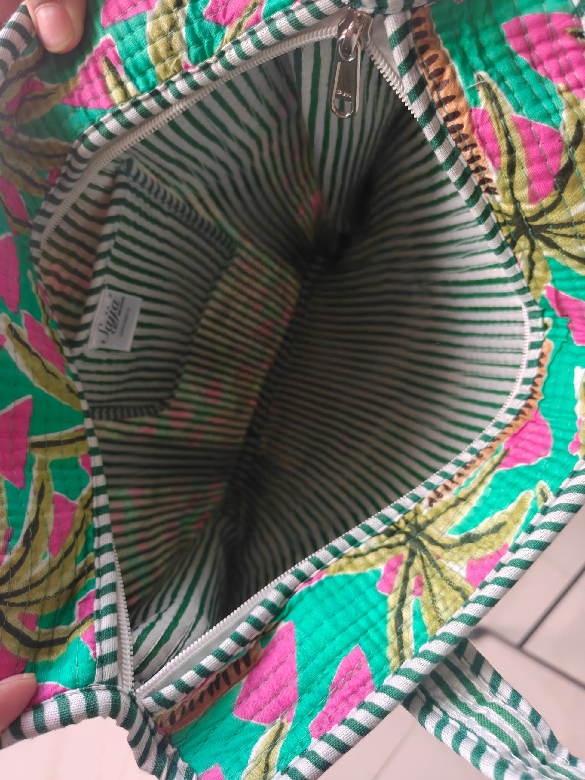 Teal Floral Block print tote bag - Boho quilted women's bags - Women's handbag Lunch Tote  Bag