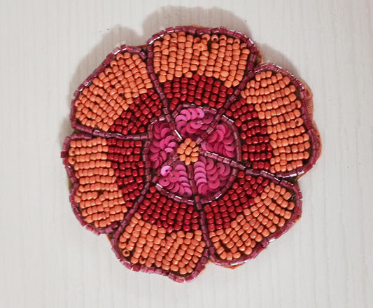 Sajja Rust Orange Floral Handmade Round Beads Coaster Doily