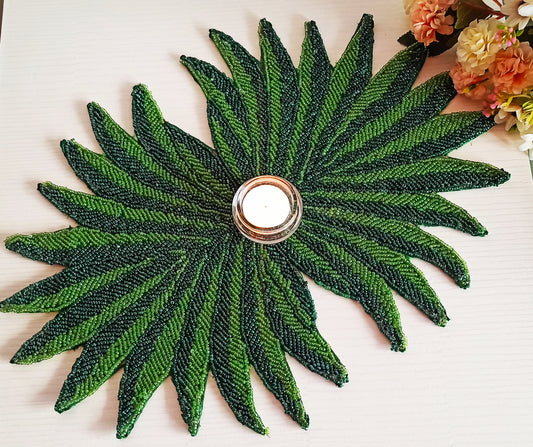 Classic Leaf Decorative Beads Table Placemat Beaded Décor Mat