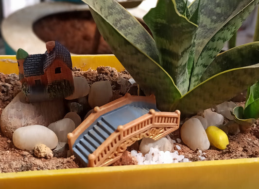 Blue Grey French Carved Resin Toy Bridge 1 piece - Sajja Garden Nursery