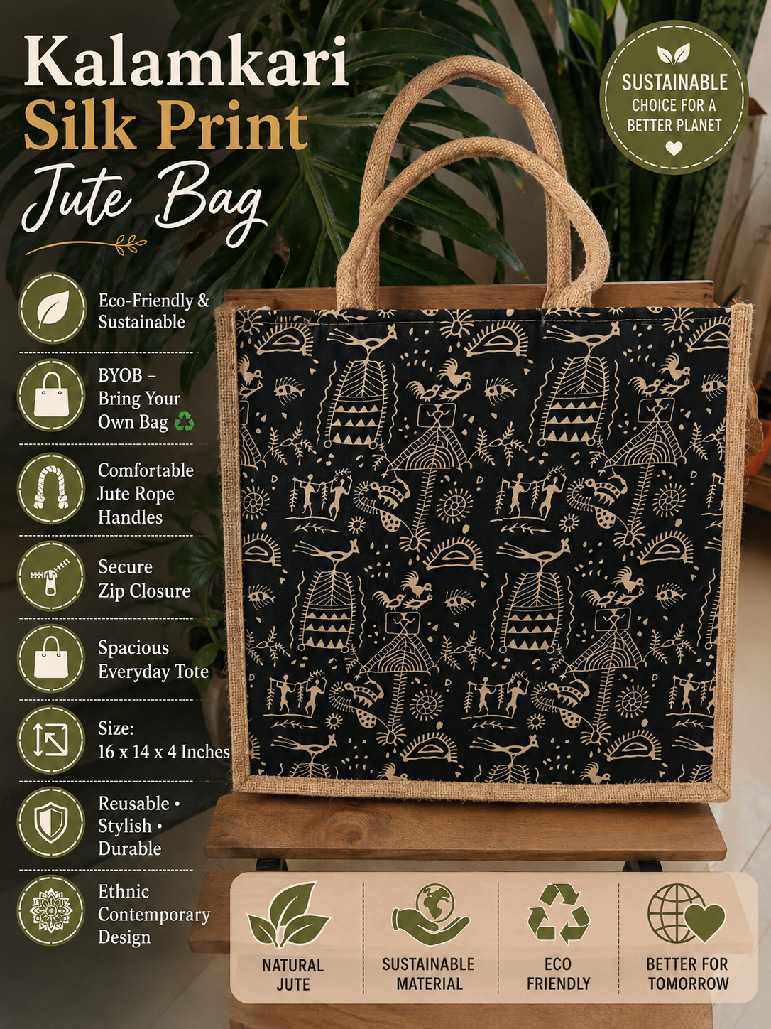 Buy Kalamkari Abstract Silk Jute Gifting Bag | Handcrafted Tote Bags | Buy Party favors | Gift Bag