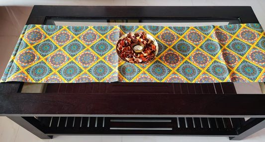 Multicoloured Contemporary Mandala Silk Table Runner (L-48in, W-12in)