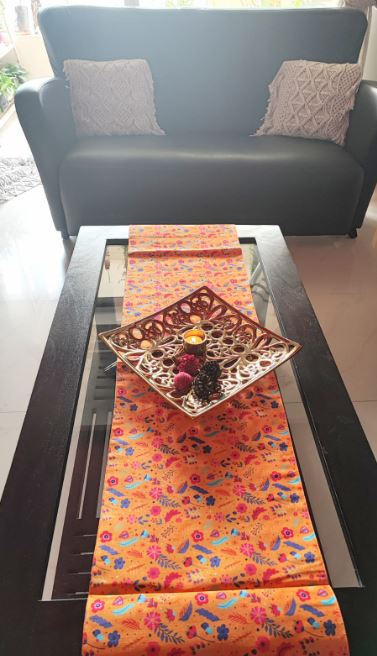 Multicolored Floral Dupion Silk 6 Seater Dining Table Runner (L-72in, W-12in)
