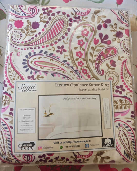 Premium Opulence Traditional King Bedsheet Pink Purple Paisley 108 inches x 108 inches