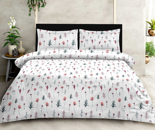 Luxury Opulence Premium Cotton Floral White Peach Grey Double Bedsheet Queen