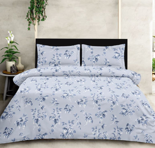 Premium Luxury Collection Cotton Blue Floral Double Bedsheet Super King 9f x 9f