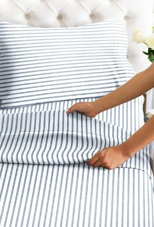 Buy Online Premium Cotton Blue White Striped Single Bedsheet (60 x 90in)