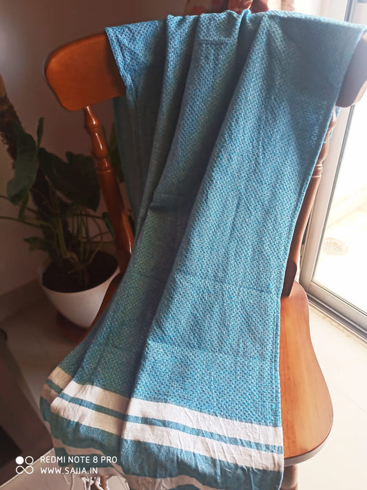 Absorbent Weaved Tasseled Turkish Organic Cotton Bath Towel Blue