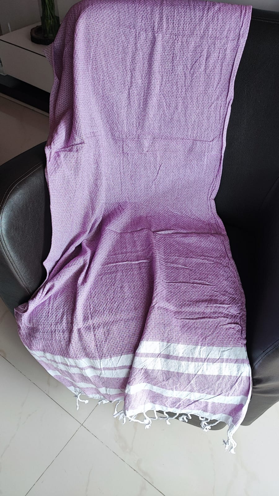 Absorbent Weaved Tasseled Turkish Organic Cotton Bath Towel Light Purplish Lavender