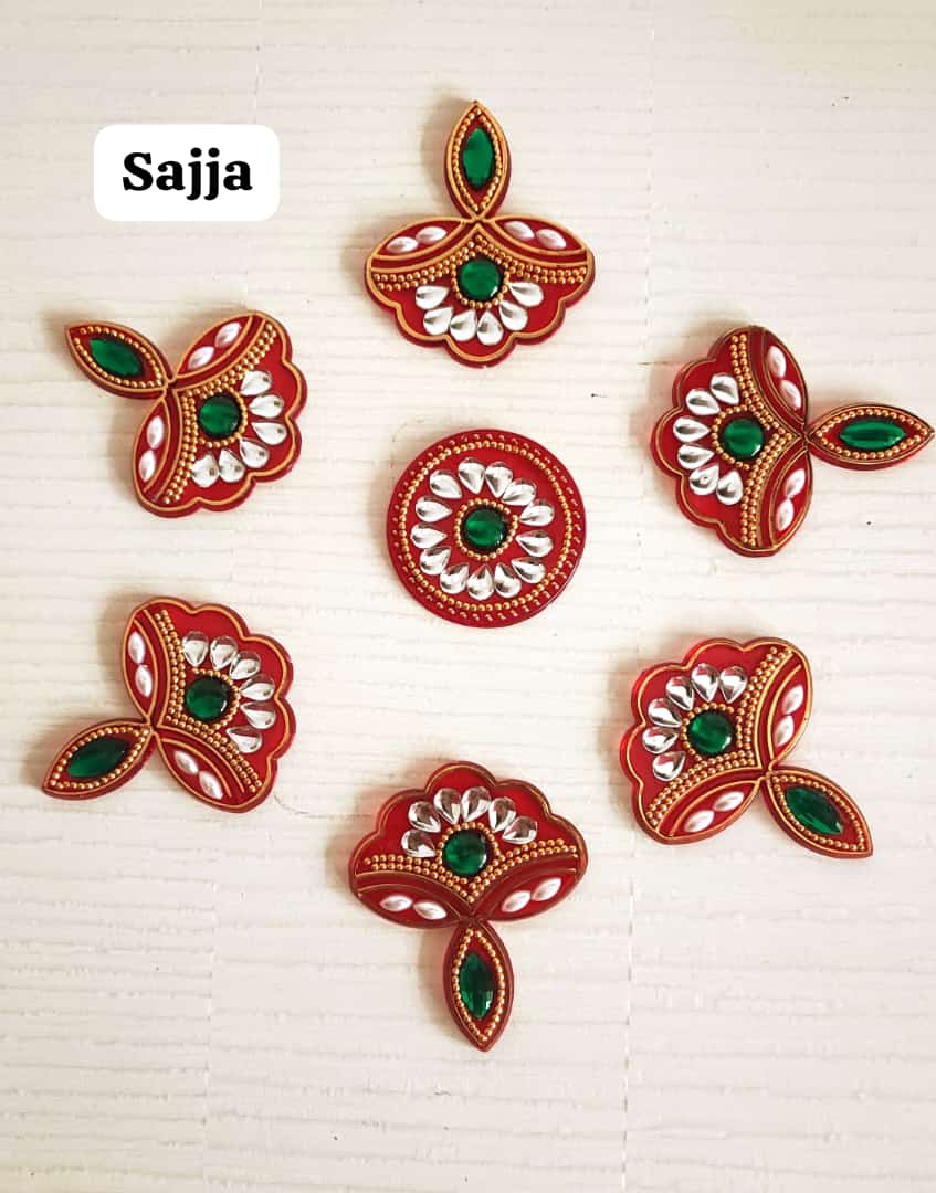 Buy readymade Rangoli | Multi Designer Handcrafted Decorative Diwali Rearrangeable Kundan Rangoli for Decoration | Acrylic Rangoli Set | Diya Rangoli