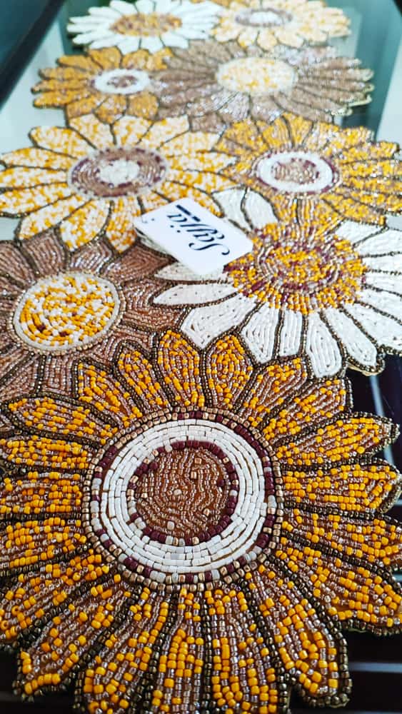 Sunflower Chrome Yellow Floral Handwork Beaded Table Runner Decor