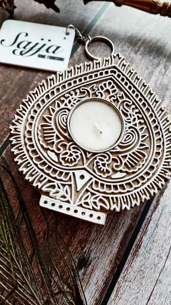 Wooden Rangoli and Leaf Decorative Tea Light Holder for Living Room, Office Décor, Home decor  1 piece