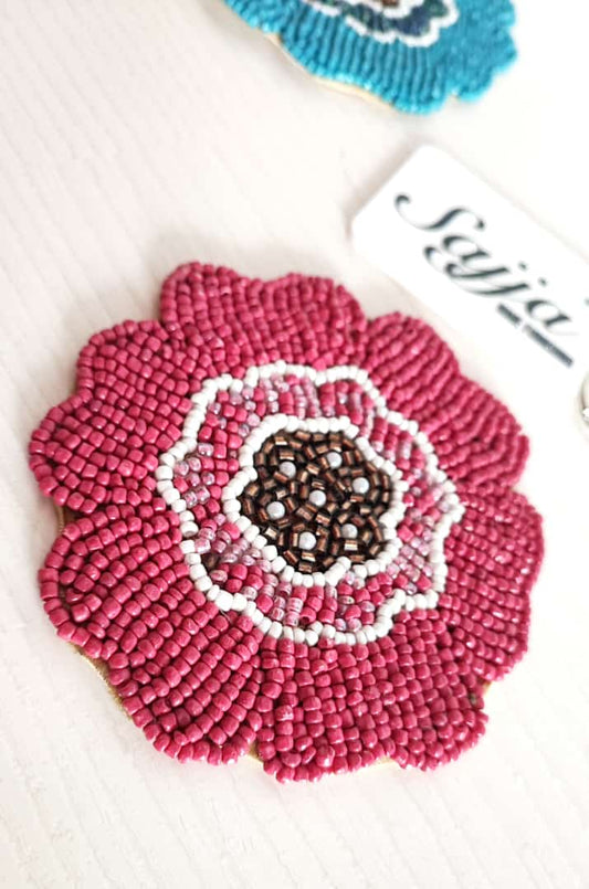 Decorative Handmade Pink Round Floral Beads Coaster Doily
