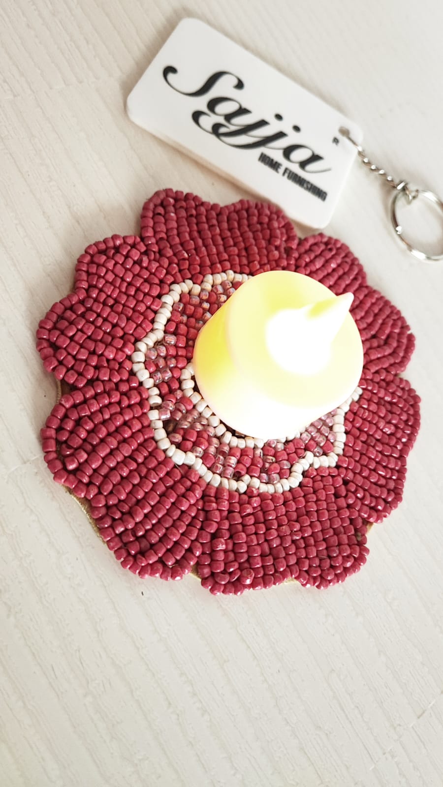 Decorative Handmade Pink Round Floral Beads Coaster Doily