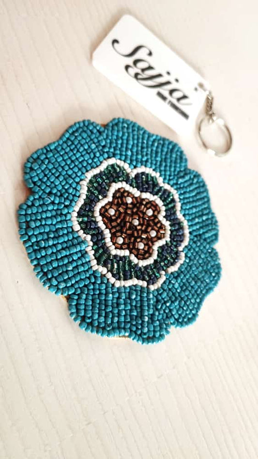 Buy Floral Glass Beaded Blue Handmade Round Beads Coaster Doily