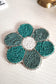 Decorative Handmade Teal Turquoise Round Floral Beads Coaster Doily