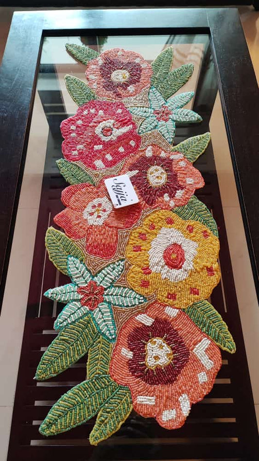 Multicolored Floral Handcrafted Beads Table Runner