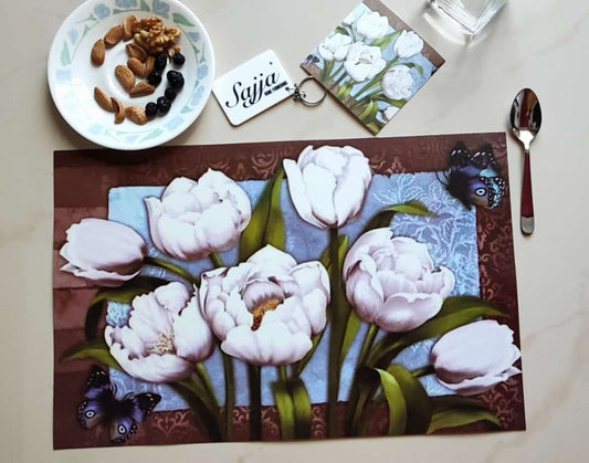 Sajja Floral Rectangular Set of 6 PVC Vinyl Washable Table Mats Coaster