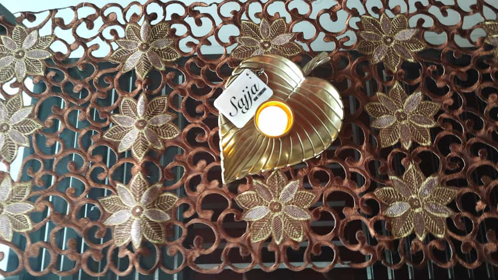 Elegant Cutwork Brown Gold Embroidered Organza Table Runner (L- 34in, W-15in)