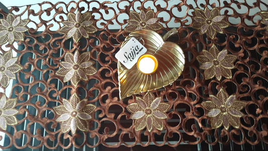 Elegant Cutwork Brown Gold Embroidered Organza Table Runner (L- 34in, W-15in)