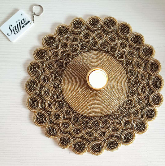 Glamorous Golden Beads Round Table Mat