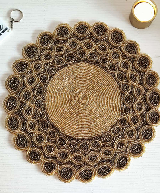 Glamorous Golden Beads Round Table Mat