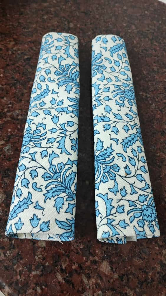 Sajja Floral Cotton Cloth Blue White Fridge Handle Covers (Pair)