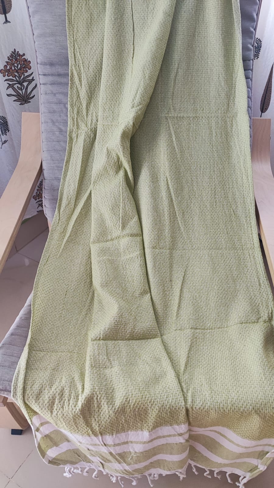 Absorbent Weaved Tasseled Turkish Organic Cotton Bath Towel Light Green