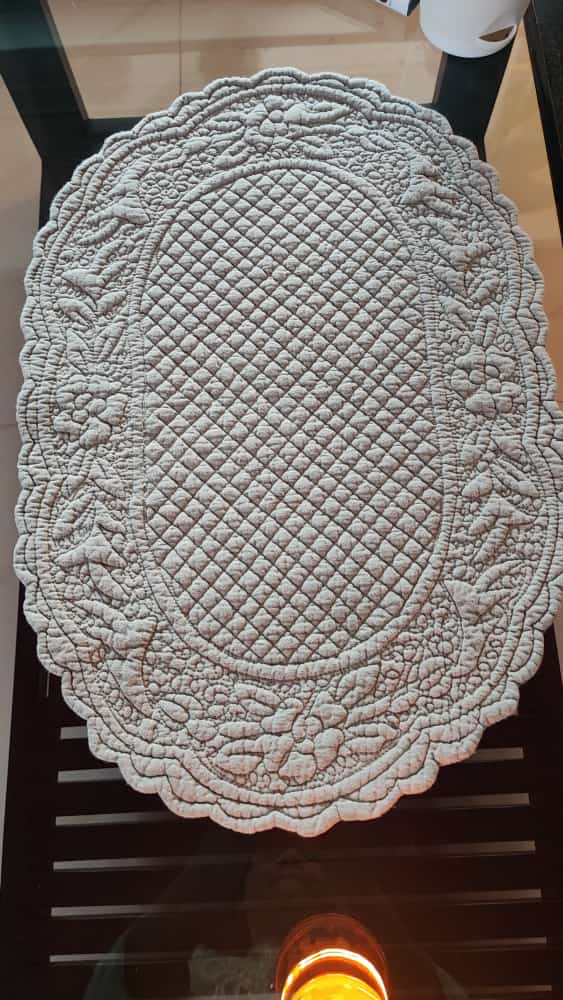 Buy Sajja Khaki Embossed Floral Oval Quilted Cotton Fabric Table Placemat