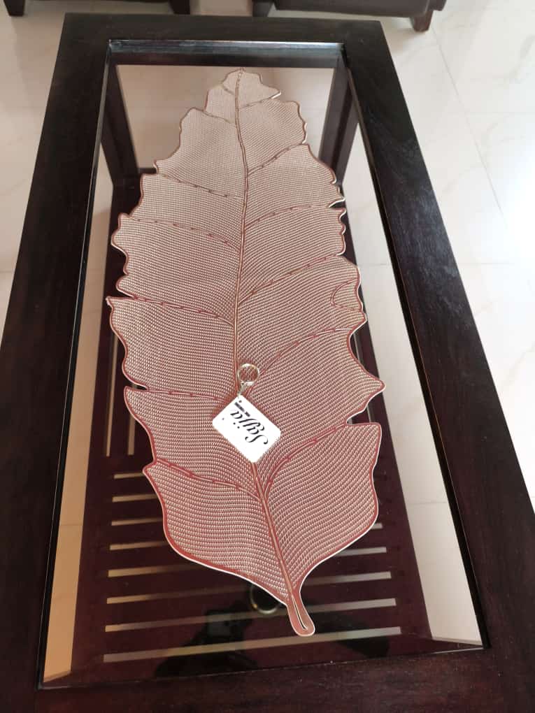 Beautiful Banana Leaf Table Runner (Size 13 x 36 Inches) Metal Gold
