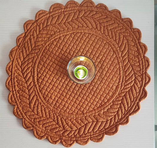 Round Orange Kesari Cotton Quilted Table Fabric Placemat mat - 1 piece