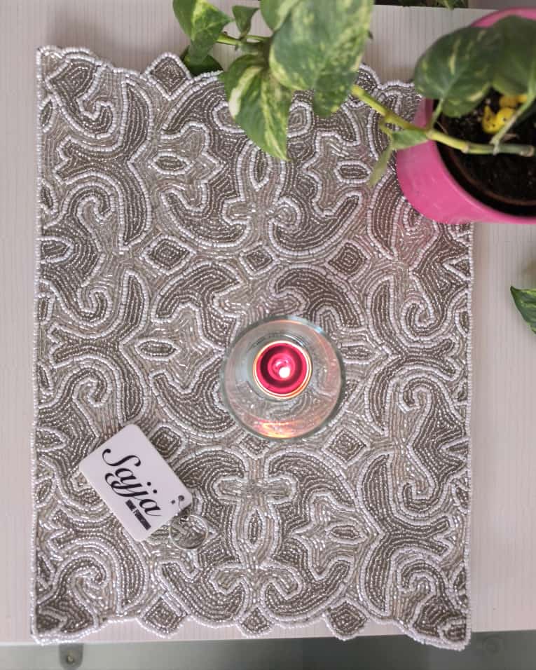 Stylish Silver Trellis Beads Table Mat Beaded Placemat