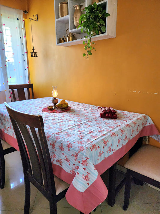 Floral Cotton Dining Table Cotton Table Cloth -4 Seater Table Cover 54 IN x 78 IN
