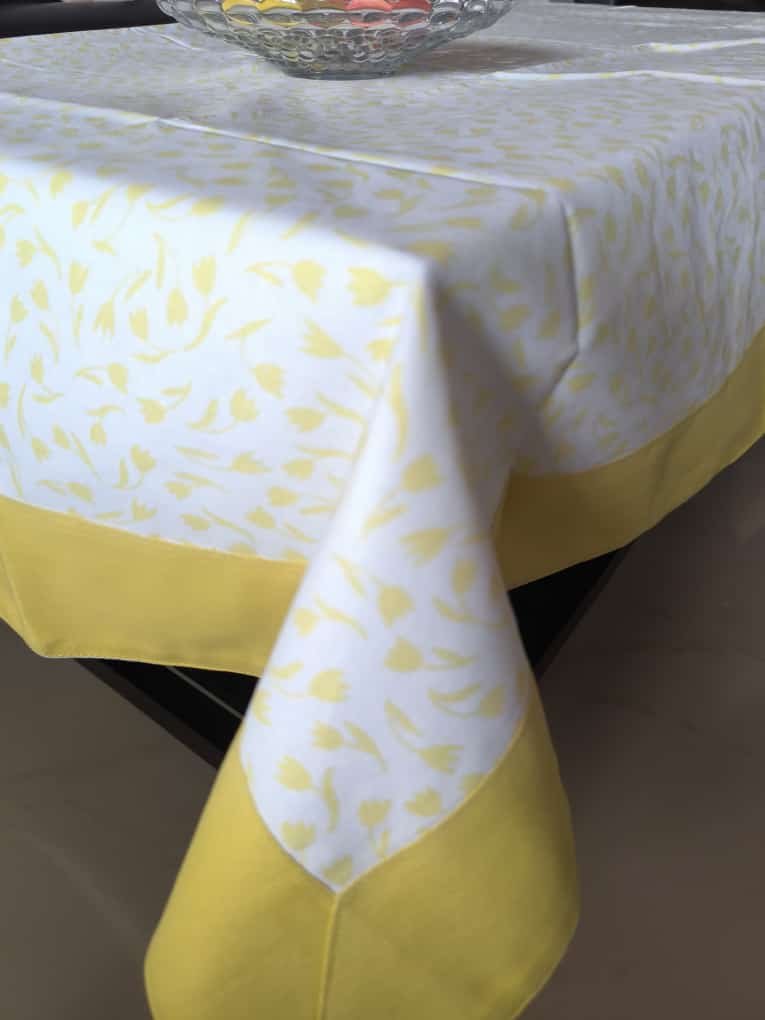 Buy Yellow White Shrubbery Cotton Table Cloth -6 Seater Table Cover 60 IN x 90 IN