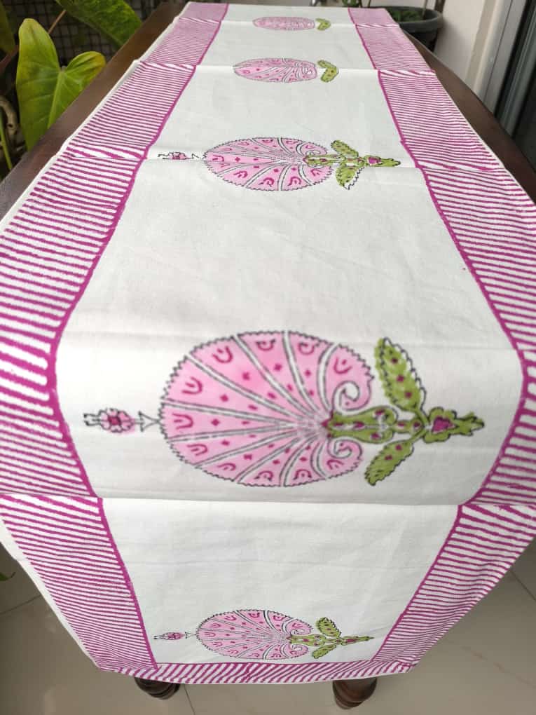 Handblock printed Table runner - 13 X70 inch