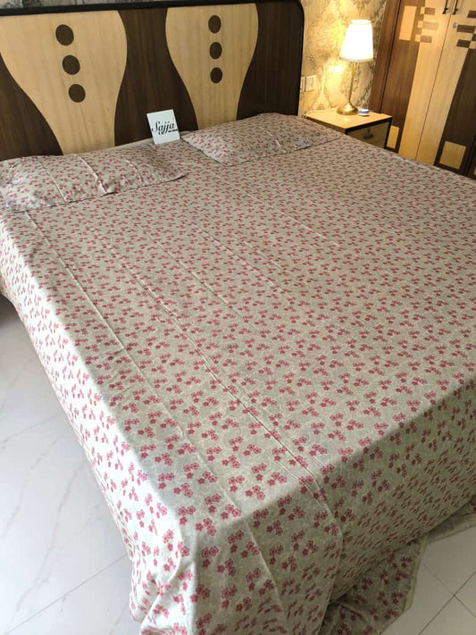 Deluxe Premium Cotton Earthy Floral Double Bedsheet Super King 9f x 9f