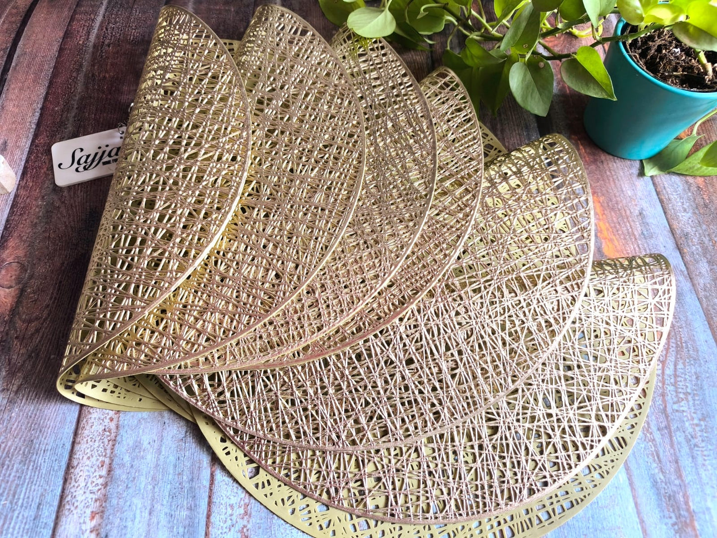 Designer Round Laser Cut Set of 6 Gold Table Placemat