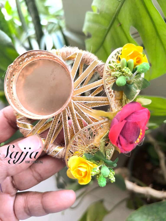 Chic Jute Metal Rose Floral Tealight Holder | Diwali Decoration Diya