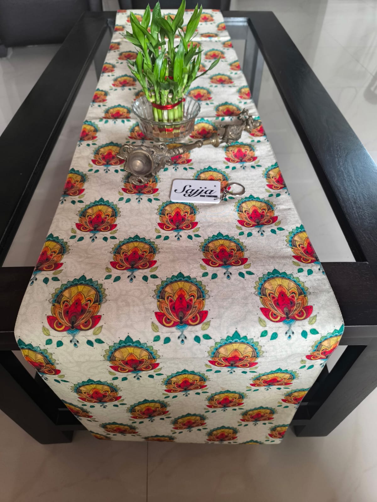 Buddha Art Inspired Silk Dining Table Runner 6 seater Side Table Runners Gift L-72 in, W-12in)