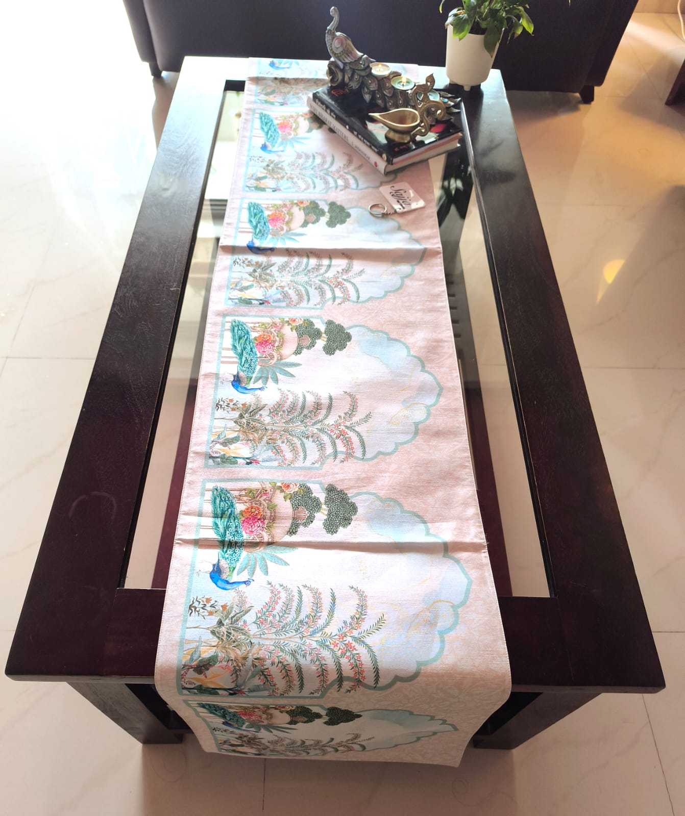 Sajja Enchanting Peacock Silk Table Runner (12 x 72 inches)