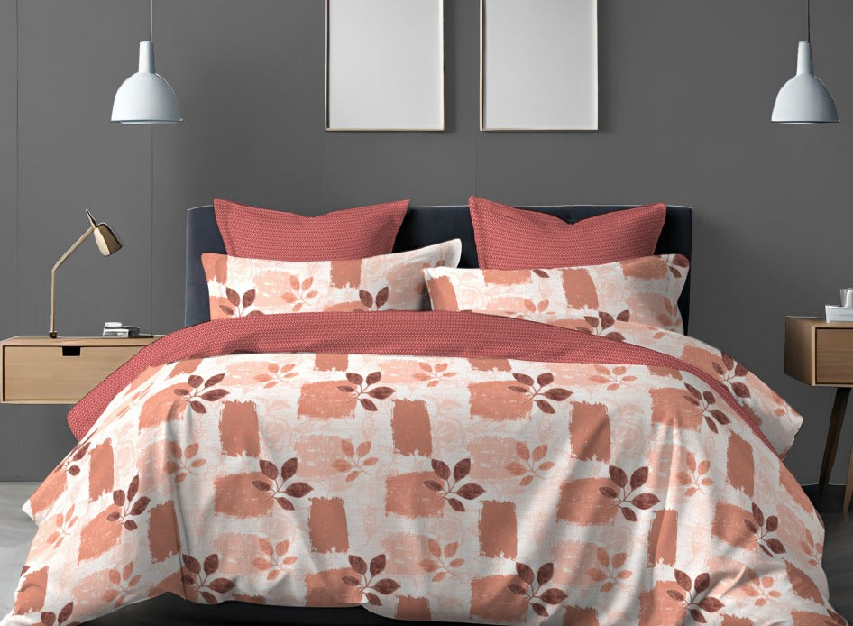 Designer Leaves Cantaloupe Orange  Double Bedsheet Queen