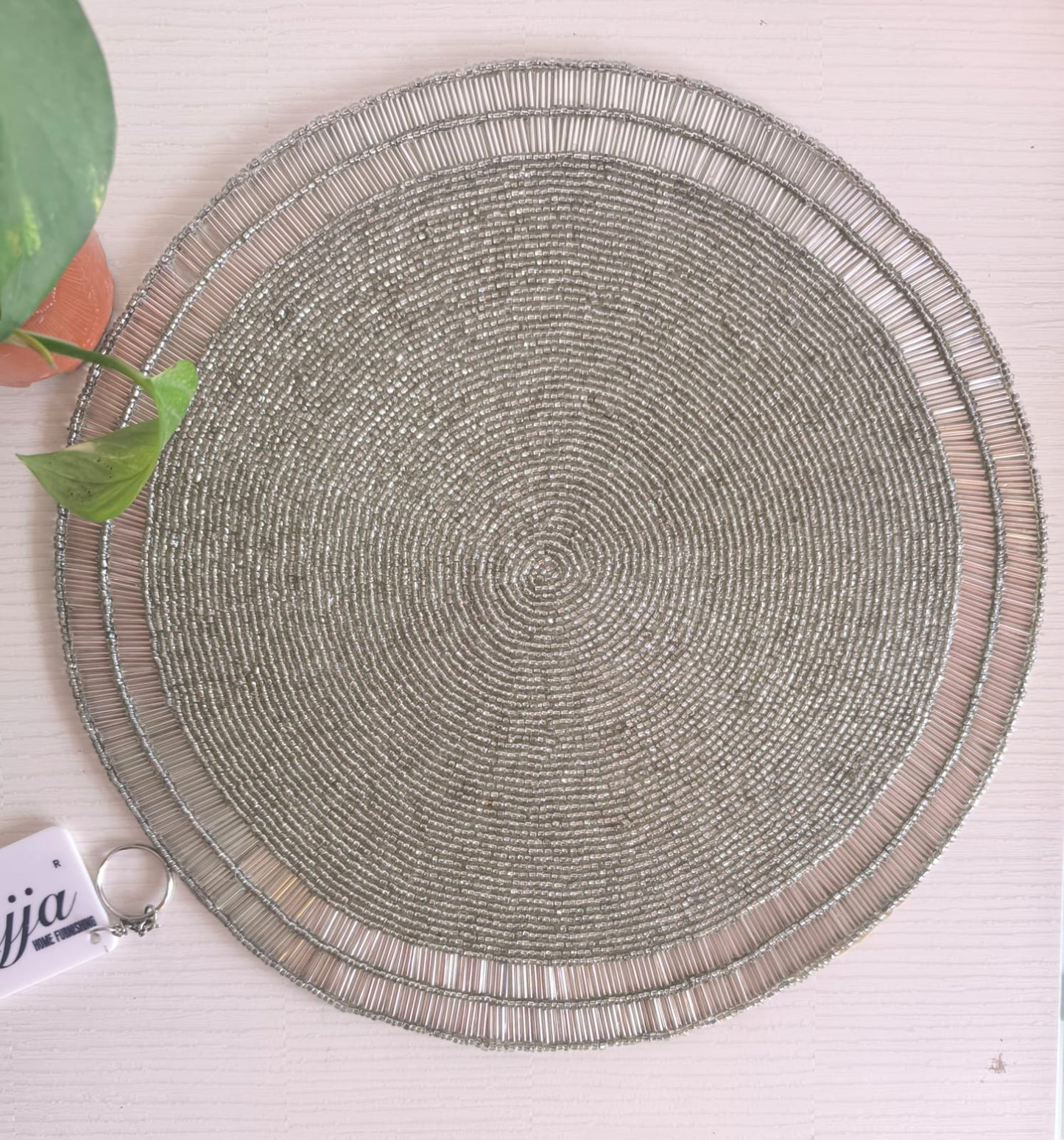 Stylish Handcrafted Elegant Silver Grey Beads Glass Table Mat Placemat