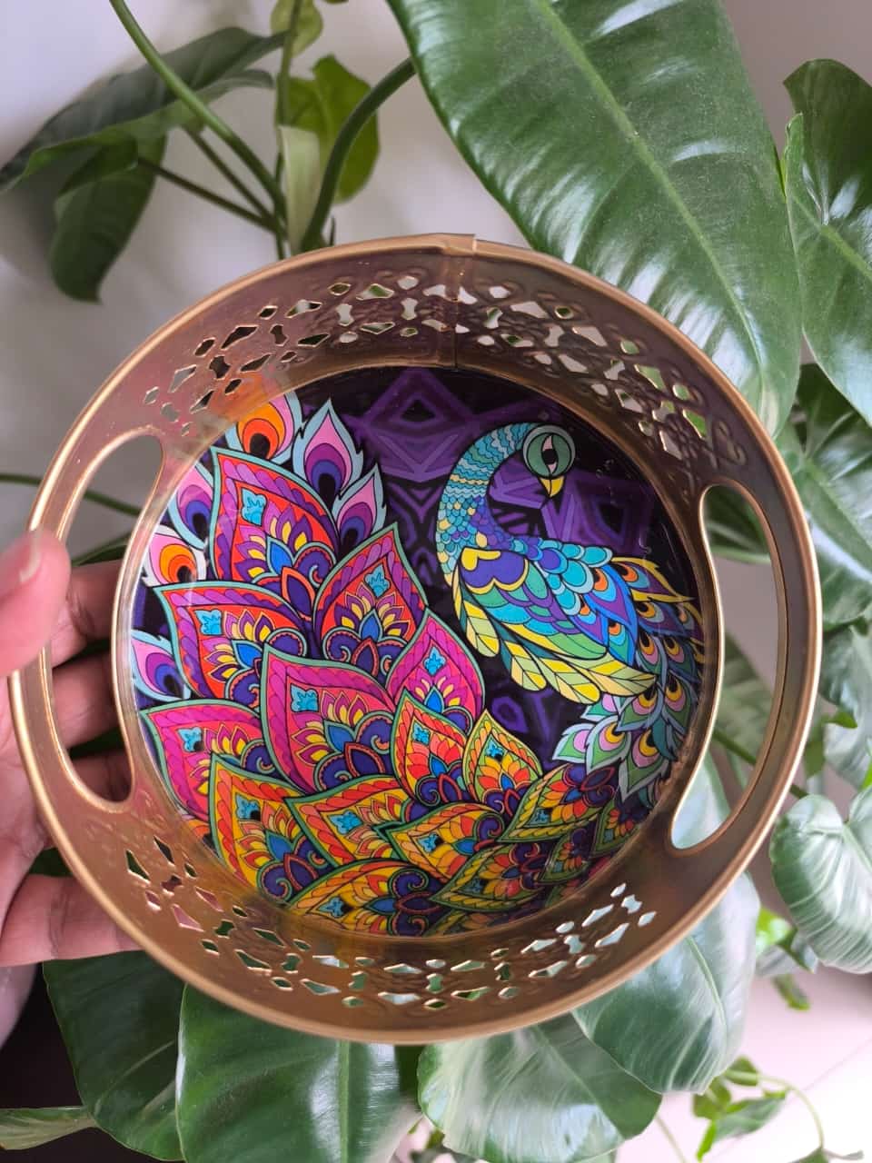 Majestic Purple Peacock Pichwai Decorative Tray